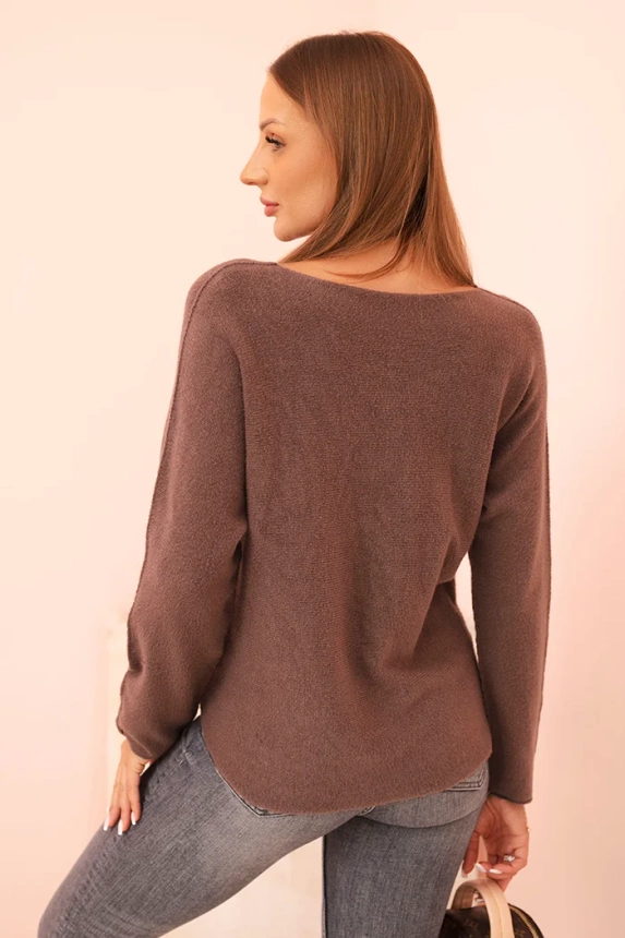 Women's sweater with viscose and V-neck mocha