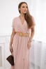 Long dress with a decorative belt powder pink