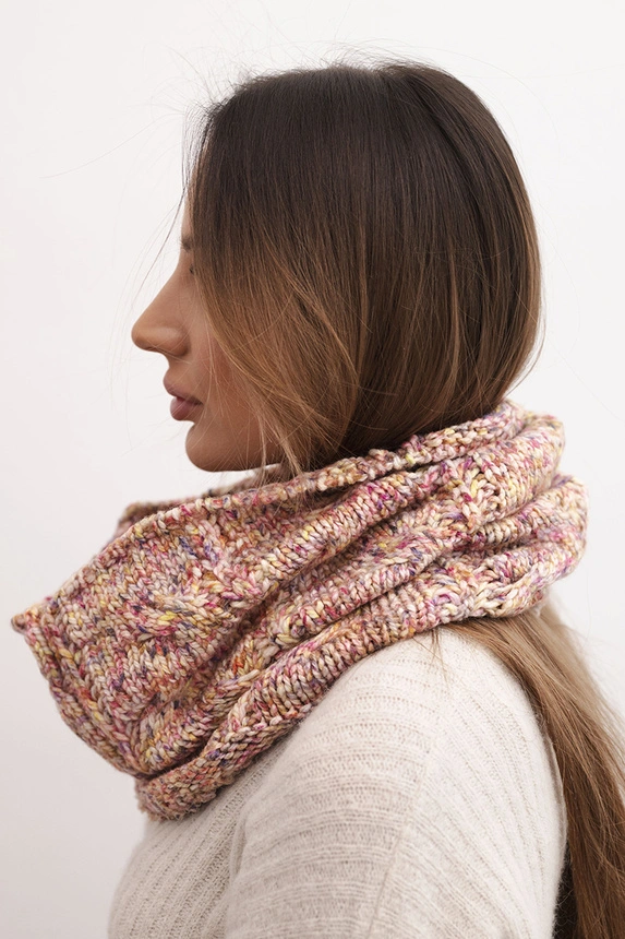 Women's soft wool winter scarf KN25 pink+yellow