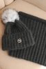 Damen Winterset mit Pompon und Schal graufit