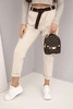 Women's cotton pants with a belt and rolled cuffs beige