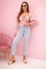 Women's floral Spanish blouse, long sleeve light pink
