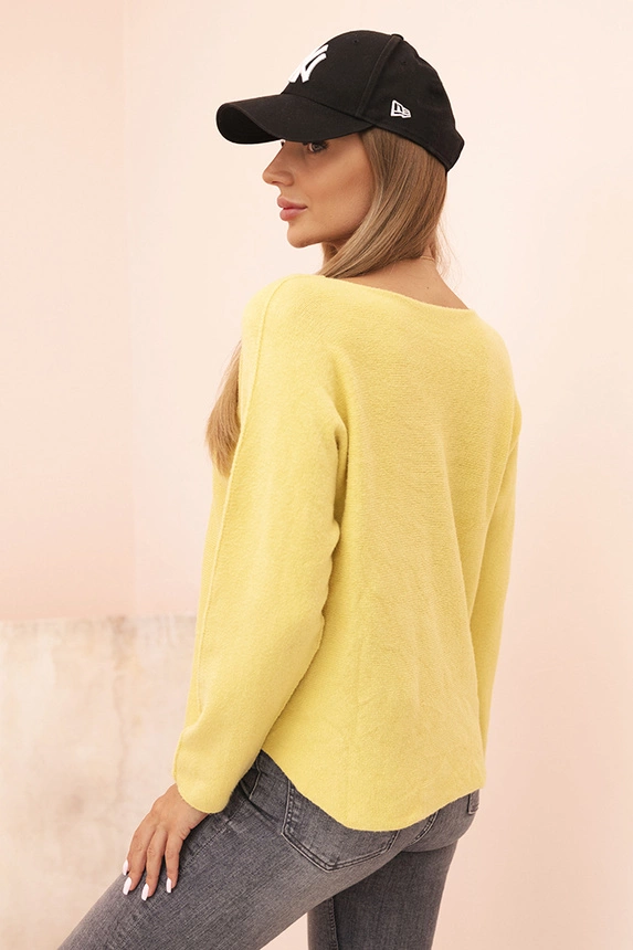 Women's sweater with viscose and V-neck yellow