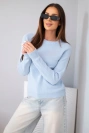 Damenpullover aus Babyalpakawolle mit langen Ärmeln und rundem Ausschnitt blau