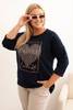 Moteriška Plus Size džinsinė palaidinė su gobtuvu ir spauda grafito spalvos