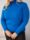 Sweter damski wiskozowy Plus Size z golfem o klasycznym kroju chabrowy