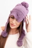 Damenwintermütze mit Wolle, mit Schirm und Pompons K475 lila