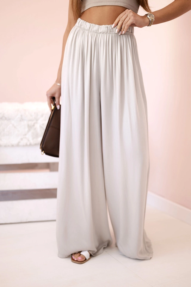 Spodnie damskie wiskozowe szerokie z gumką w pasie ciemno beżowe