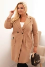 Moteriškas elegantiškas paltas Plus Size su apykakle ir didelėmis kišenėmis kamelinis
