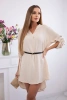 Dress with longer back and belt light beige