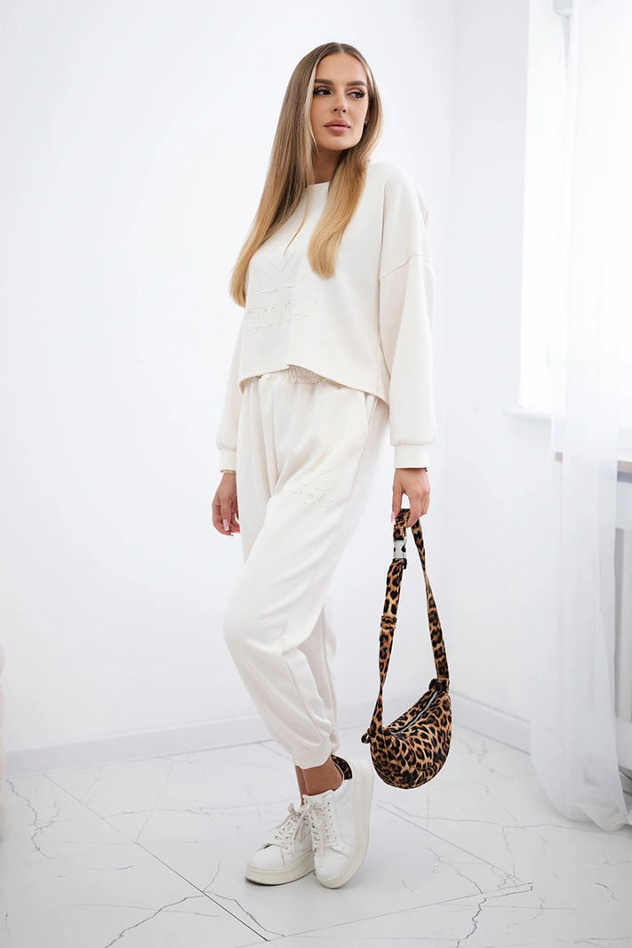 Viskose-Set Amour Sweatshirt + Hose hellbeige