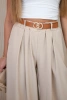 Hose mit weitem Bein und Gürtel Dunkelbeige