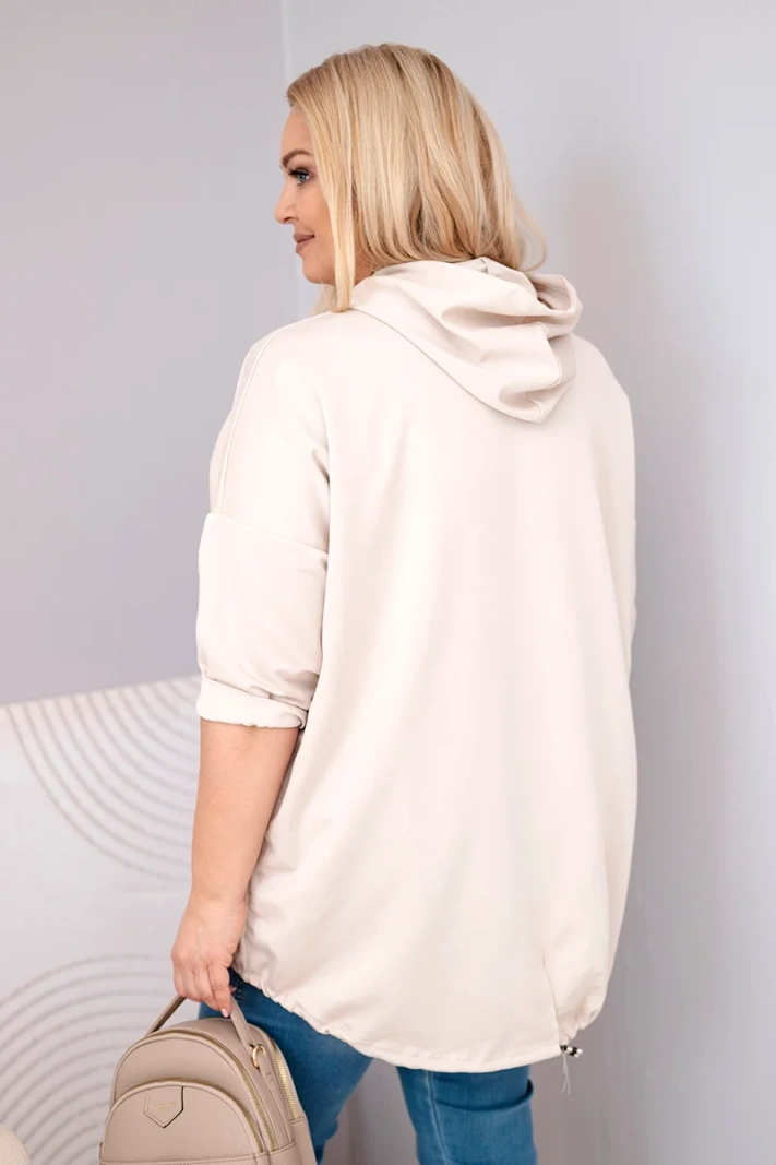 Women's plus-size viscose hoodie with kangaroo pocket beige