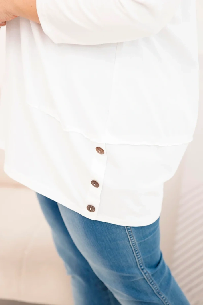 Plus Size women's blouse made of cotton with decorative buttons and rolled-up sleeves ecru