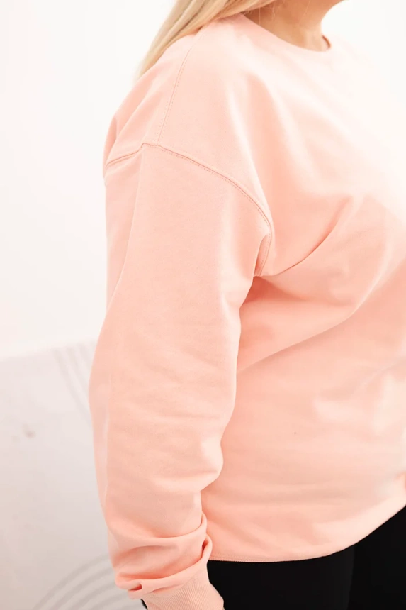 Dámska pletivová mikina Plus Size bavlnená basic s okrúhlym výstrihom lososová