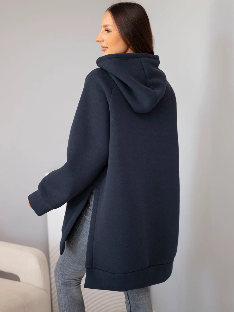 A sweatshirt women's oversize made of cotton with a hood and a pocket navy blue