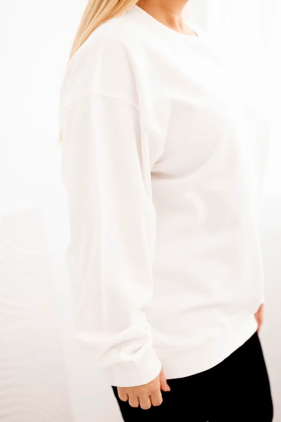 Bluza damska pętelkowa Plus Size bawełniana basic z okrągłym dekoltem biała