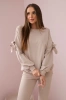Set of sweatshirt with a bow on the sleeves and leggings beige