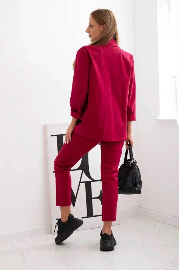 Moteriškas komplektas Punto elegantiškas švarkas ir kelnės bordo