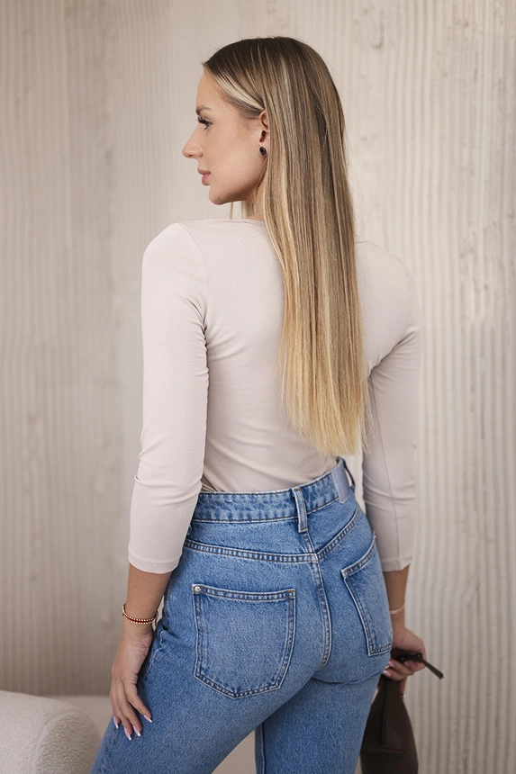 Telová blúzka s potlačou pištolí béžová