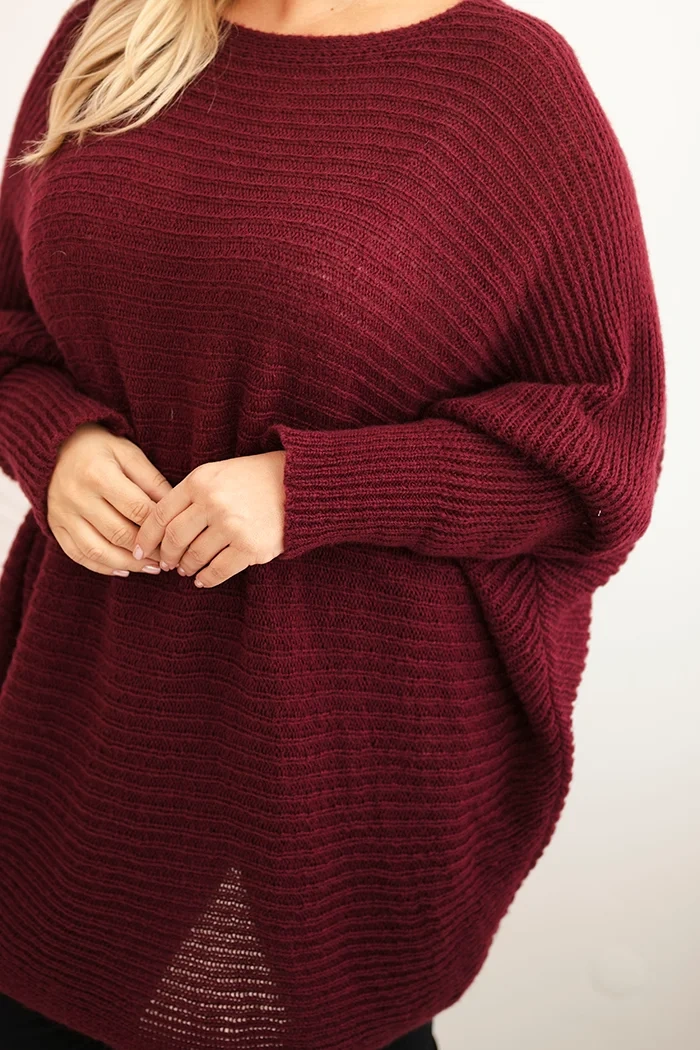 Moteriškas Plus Size megztinis su moheriu pončo bordo