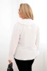Plus Size women's viscose blouse with frill and decorative brooch white