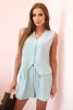 Damen-Set aus Viskose Weste mit Knöpfen und Shorts minze melange
