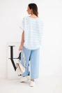 Women's viscose set with a striped blouse and wide pants with an elastic band blue