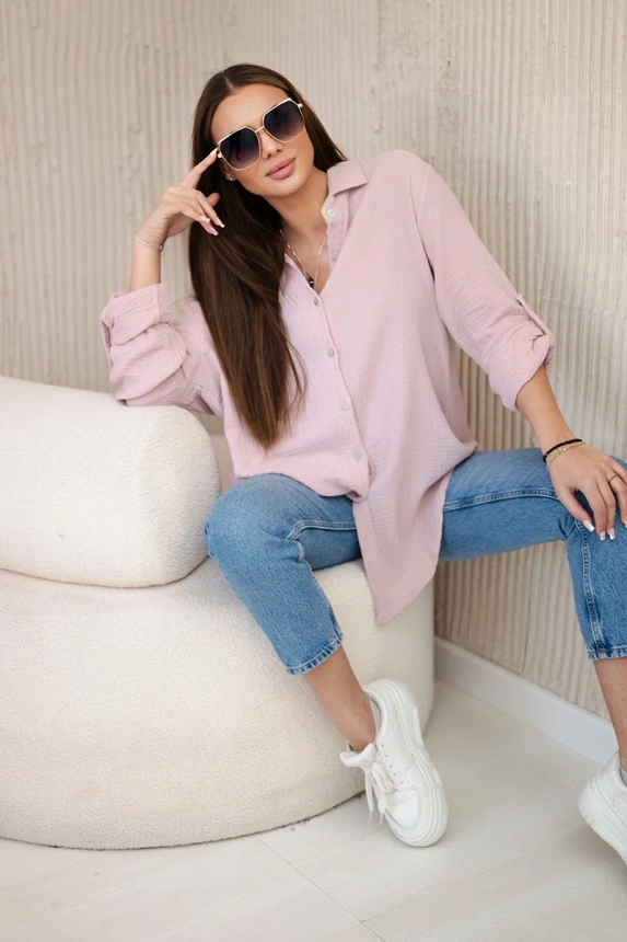 Cotton muslin shirt oversize dark powder pink