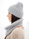 Damen-Set Mütze und Loop aus Strick grau