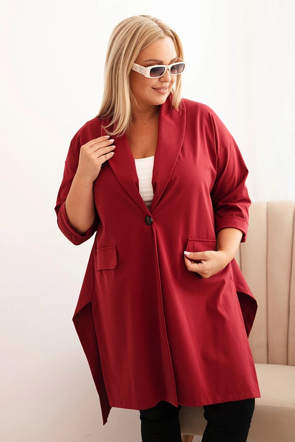 Dámský cardigan Plus Size Punto s bavlnou na knoflík bordový