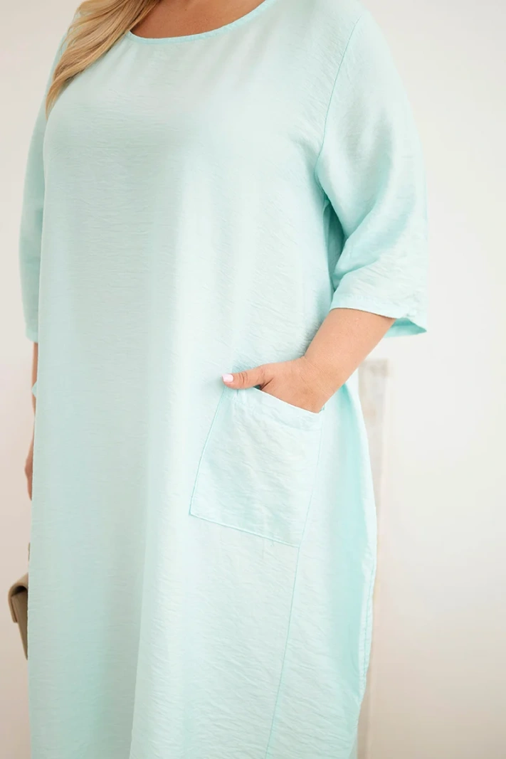 Sukienka damska Plus Size wiskozowa z kieszeniami krótki rękaw miętowa