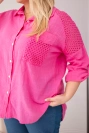 Women's cotton plus-size shirt with collar and lace insert pink