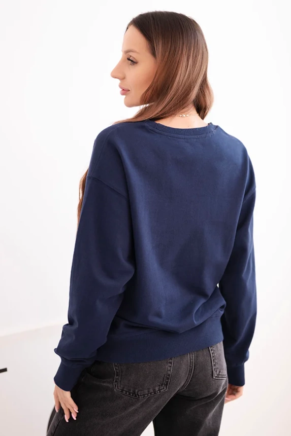 Women's basic cotton loop sweatshirt with a round neckline navy blue