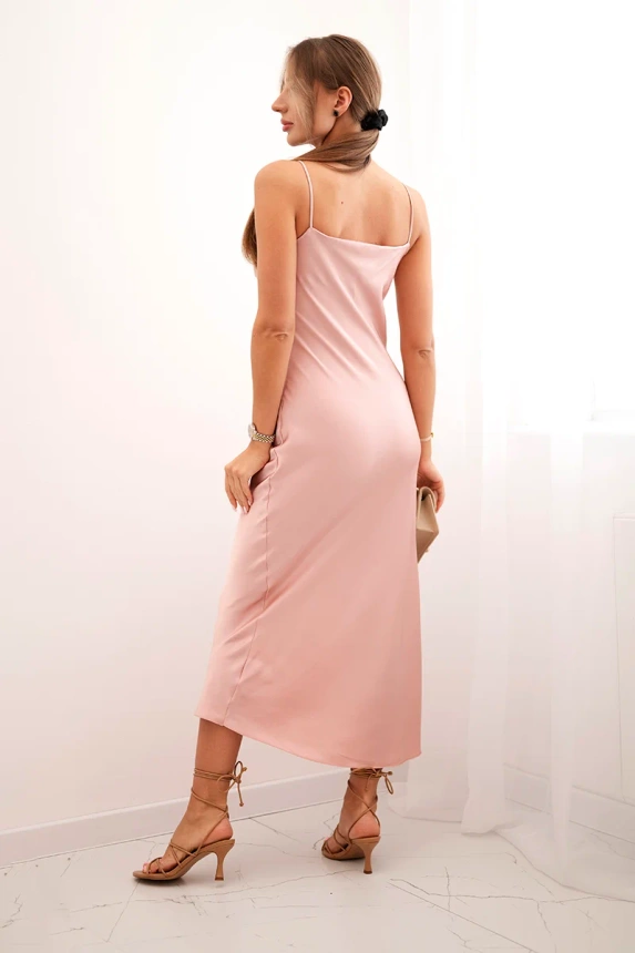 Damenkleid aus Satin mit Wasserausschnitt dunkelrosa