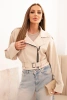 Damenjacke kurz aus Kunstleder mit Gürtel und Kragen beige
