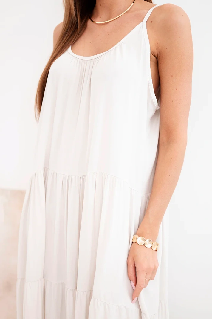 Women's viscose dress with tie straps beige