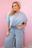Komplet damski Plus Size z tencelu bluzka i spodnie z wiązaniem jasno jeansowy