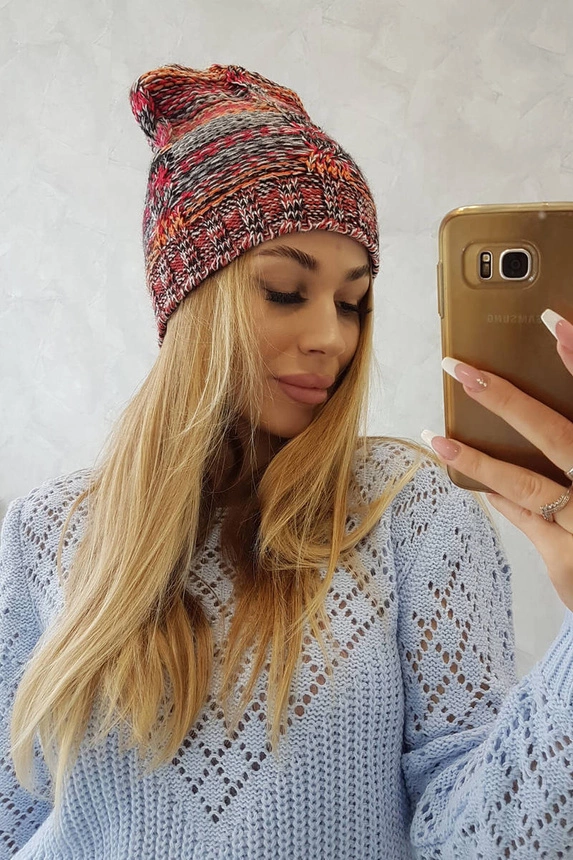 Fleecová čepice Klaudia K255 oranžová+červená