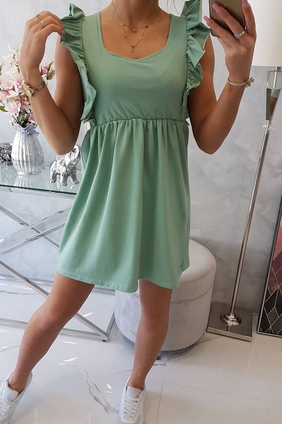Dress with frills on the sides dark mint
