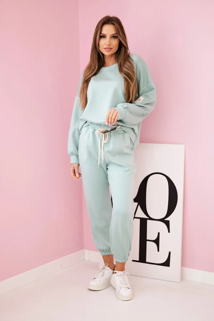 Set mikinové + nohavice maslová látka tmavá mäta
