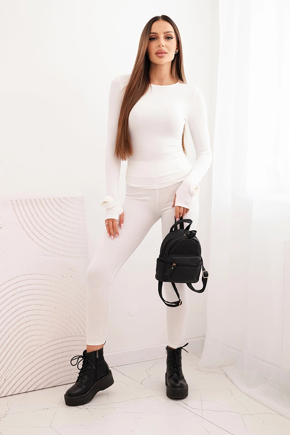 Women's set made of ribbed viscose with long sleeves and leggings ecru