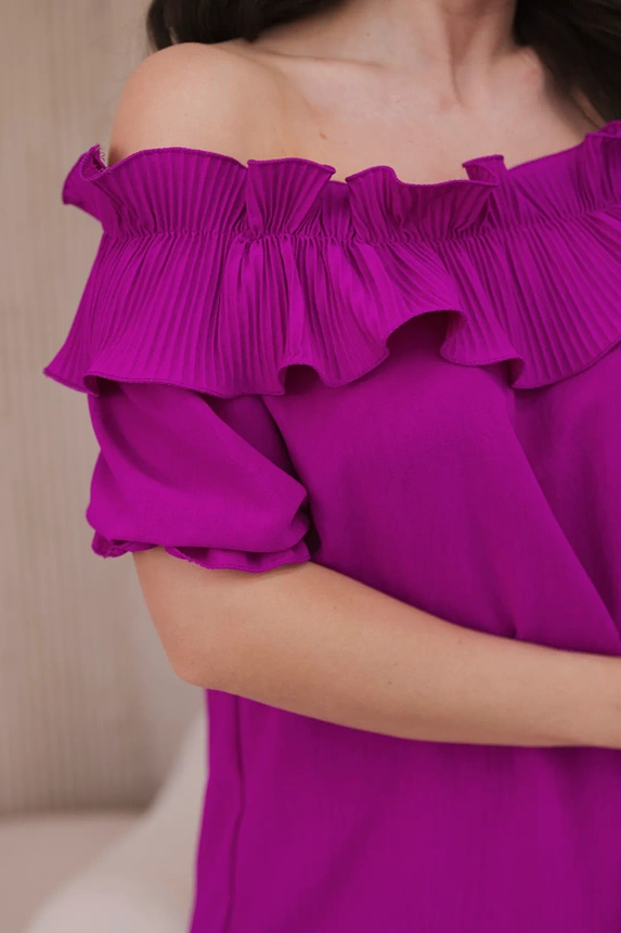 Spanish blouse with a decorative frill dark purple