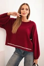 Damenpullover mit dekorativem Abschluss unten bordeaux