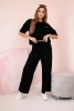 Buttery fabric set blouse with a flower + pants black