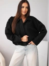Women's suede jacket with collar and long sleeve black