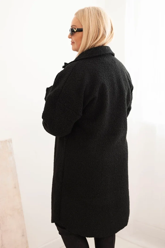 Plus Size women's coat with wool, buttoned, with pockets and collar black