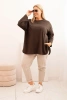 Women's Plus Size blouse with cotton, pocket, and rolled-up sleeve brown