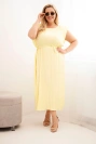 Plus-size women's pleated viscose dress with tie yellow