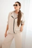 Women's set with wide-leg pants and zip-up sweatshirt beige